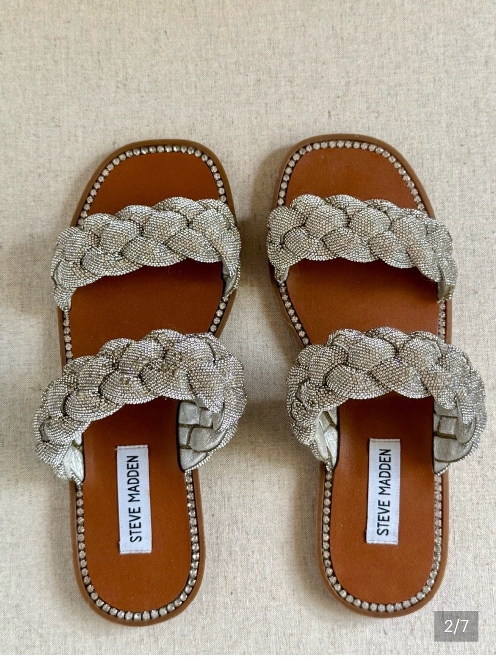 Steve Madden Silver Braided Beaded Slide Sandals